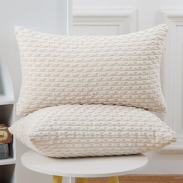 Sæt med 2 Boho stribede fløjls pudebetræk, bløde dekorative pudebetræk til sofa, soveværelse, cremefarvet, 30 x 50 cm