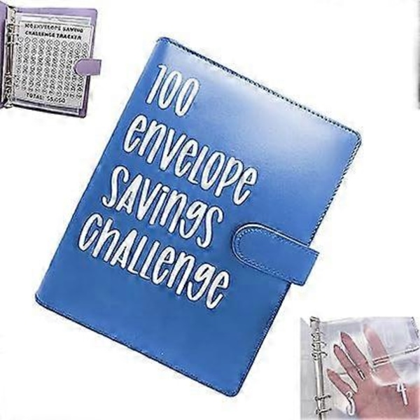 100 Kuvert Utmaning Pärm, Sparutmaningslåda Kit Kontantsparande, Sparutmaningsbok, 100% Ny Blue