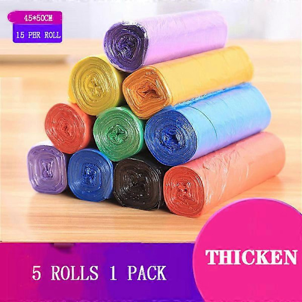 5 Rullar 1 Förpackning 100st Hushålls Engångs Soppåsar Köksförvaring Skräppåsar Rengöring Avfallspåse Plastpåse Color mixing 45x50cm