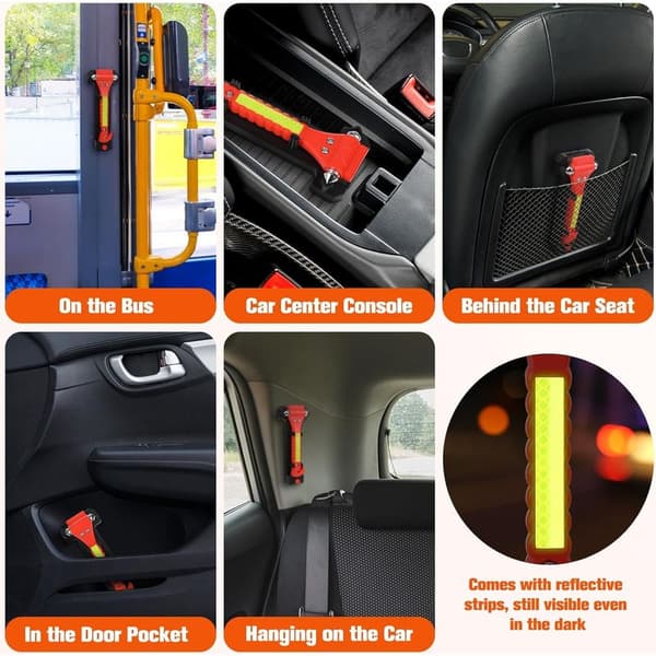 2-i-1 Glasbrytarhammare, 190x73x34 mm, Reflexband