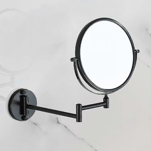 1x/3x Förstorande Dubbelsidig Sminkspegel för Toalettbord, Väggmonterad, Rund, Kromad Yta, Vikbar och Justerbar - Matt Black