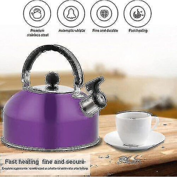 2.0l Vattenkokare med Visselpipa Polerad Kvalitet Rostfritt Stål 2.0 Liter Camping Vattenkokare-hy Purple