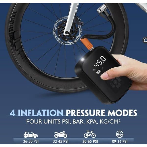 Bærbar luftkompressor, 4000mAh mini elektrisk luftpumpe 150PSI elektrisk cykelpumpe med digital LCD-skærm 4 tilstande