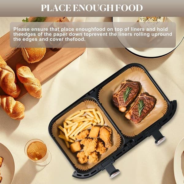 Bagepapir - 150 Stykker - Pergamentpapir - Non-Stick - Dobbelt Kurv Airfryer - 25x24cm
