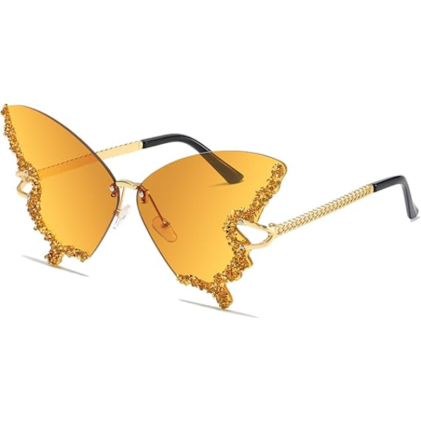 Dam Rimless Solglasögon Fjäril Vintage-Retro Funky Färgade Diamant Rhinestone Glasögon Festival Rave 70-tals Party Solglasögon
