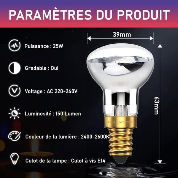R39 E14 Reflektorlampor, 25W 240V Lavalampaglödlampa, Varmvit 2400-2600K Reflektor-spot (2-pack)