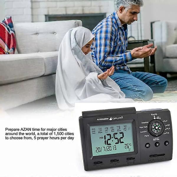 Azan bön väckarklocka automatisk islamisk bönpåminnelse bordsdigital klocka Black