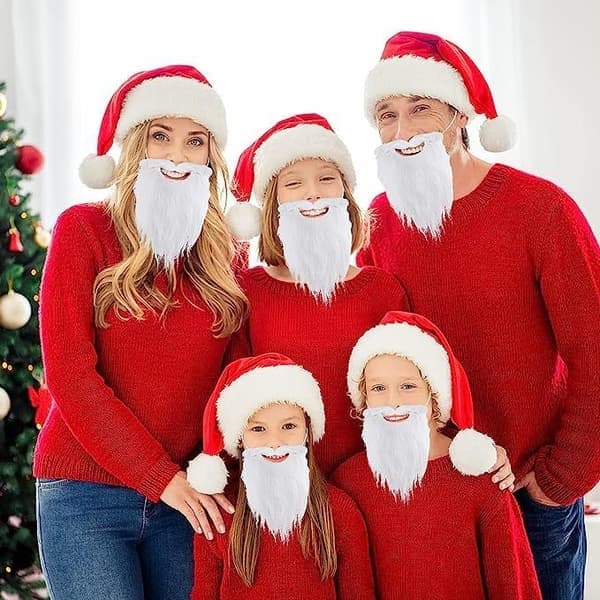 6-delat roligt tomteskäggset, vitt falskt tomtedräkt