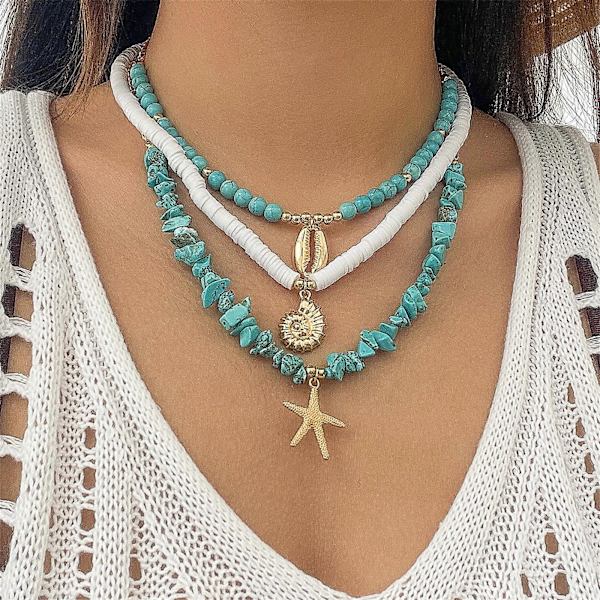 Multi-lags skalhalskæde sæt strand søstjerne perlehalskæde smykker til piger kvinder, der søger naturlig elegance 02 necklace gold