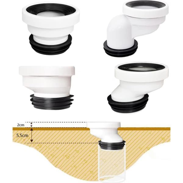 2 cm excentrisk forbindelsesrør, stift vinklet plast toiletstuds, afløb, lige excentrisk, toiletforbindelsesfitting