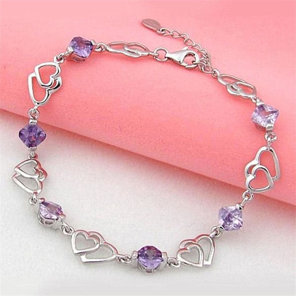 Shining Hollow Dame Armbånd Alloy Belægning Hjerteformet Lilla Rhinestone Armbånd