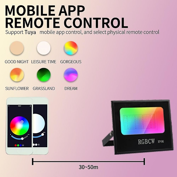 30W Tuya APP Älykäs LED-valo Värikäs RGB-lamppu Vedenpitävä Ulkokäyttöön Tehdasvaraston Valonheitin