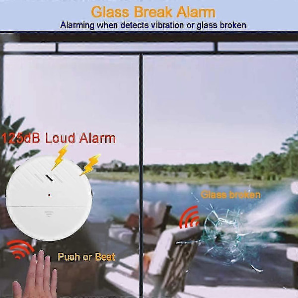 Glasbrottslarm 125dB Fönstervibrationsdetektor Sensorlarm 3-pack Ultratunn Stöldskyddslarm för Dörr och Fönster med Justerbar Känslighet