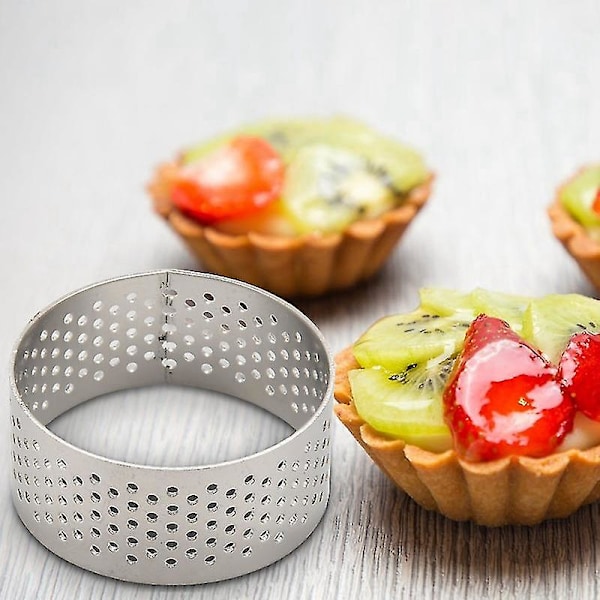 10 stk. 4,5 cm rund perforeret sømløs tærtering i rustfrit stål Quiche-ring Tærte Tærtering med hul