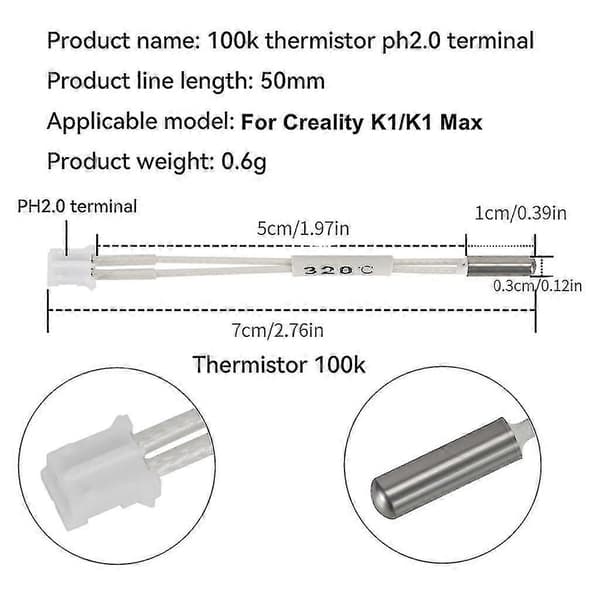 100K Termistoripatruunat K1/K1Max 3D-tulostimille Hotend-termistorit -Yx 10pcs