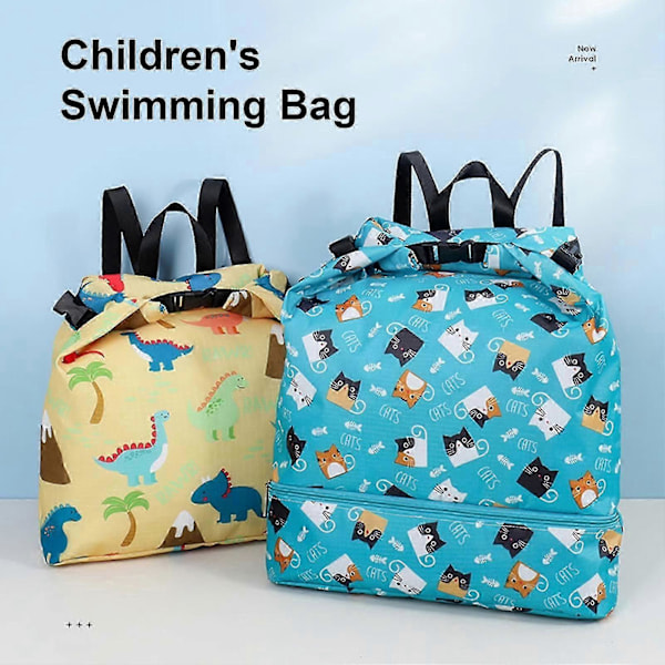 Svømmetaske Våd Og Tør Adskillelse Justerbar Vandtæt Tegneserieprint Børnerygsæk Strandtaske Udendørs Forsyning Kaesi Navy Blue Large
