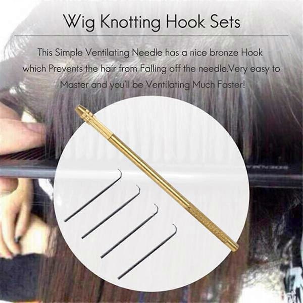 4st Ventileringsnålar + 1 Mässingshållare för Tillverkning/Reparation av Spetsperuker Toupee Hårstycke Peruk Knuttning Hoo