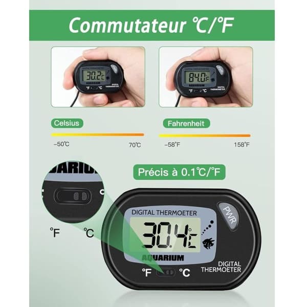 Akvarietermometer - LCD Digital Akvarietermometer med Sugkopp och Nedsänkningssond för Akvarium, Terrarium