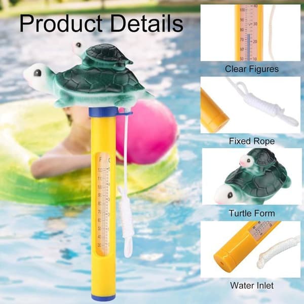 Swimmingpool-termometer, flydende swimmingpool-termometer, pool-termometer med snor, til vandtemperatur (skildpadde)