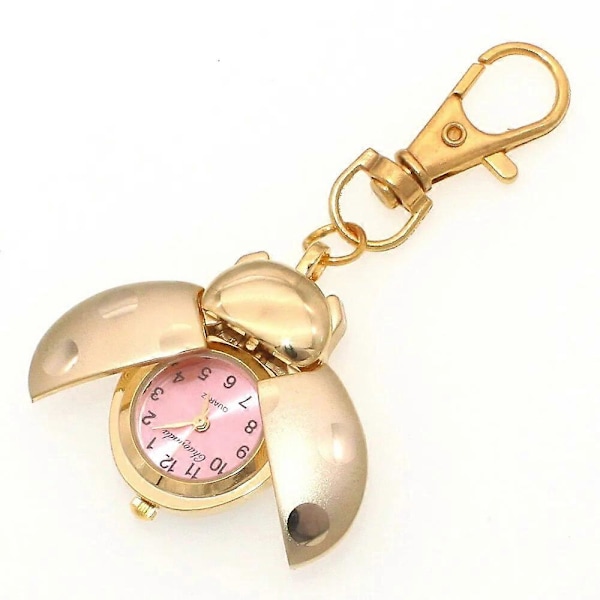 Nye Mariehøneure Bille Ur kvinder mænd børn lommeur studerende quartz ur nøgleringe lommeur halskæde ure guld Pink with keyring