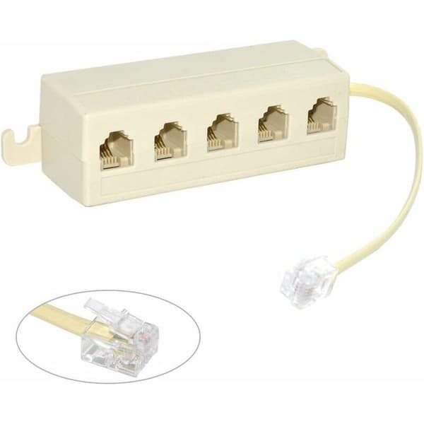 6P4C RJ11 Telefon Modular Jack Linjedelare Adapter Beige 1-in-5-ut