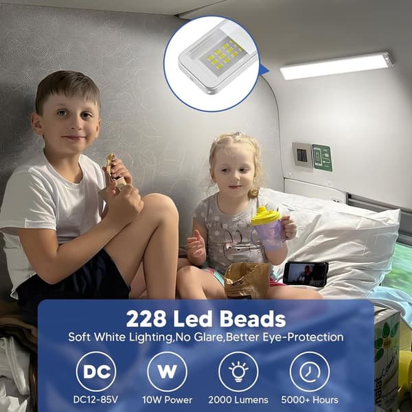 228 LED 12V Belysning, 2PCS 10W LED Interiör Ljusramp, 2000LM LED Ljusramp med På/Av-brytare, 6000K 12V Interiörbelysning för Husbil,