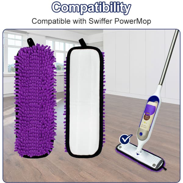 Sett med 3 gjenbrukbare erstatningsputer kompatible med Swiffer PowerMop, mikrofiberputer for Swiffer 15\" spraymopp