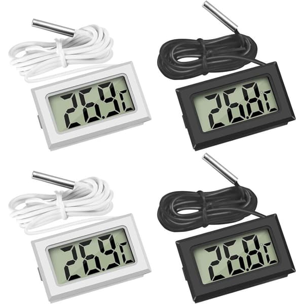 Mini LCD digitalt termometer til køleskab, fryser, akvarium - Sort og hvid (pakke med 4)