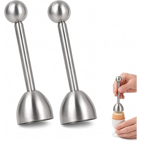 Eggeskjærer - Sett med 2 - Rustfritt stål - Ren åpning - For bløtkokte og hardkokte egg - 13 x 4 cm
