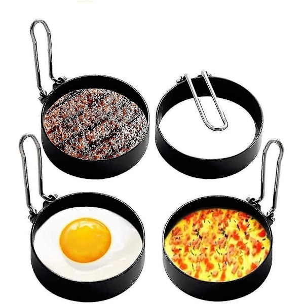 Æggering i rustfrit stål, 4 stk. omeletform i rustfrit stål, æggekogning
