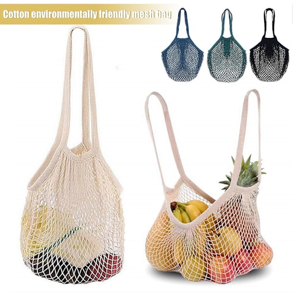 Mesh Bag - Gjenbrukbar, Vaskbar, Foldbar Bomullsnettpose for Frukt, Grønnsaker og Varehandel - Kjøkkenutstyr Kaesi Beige