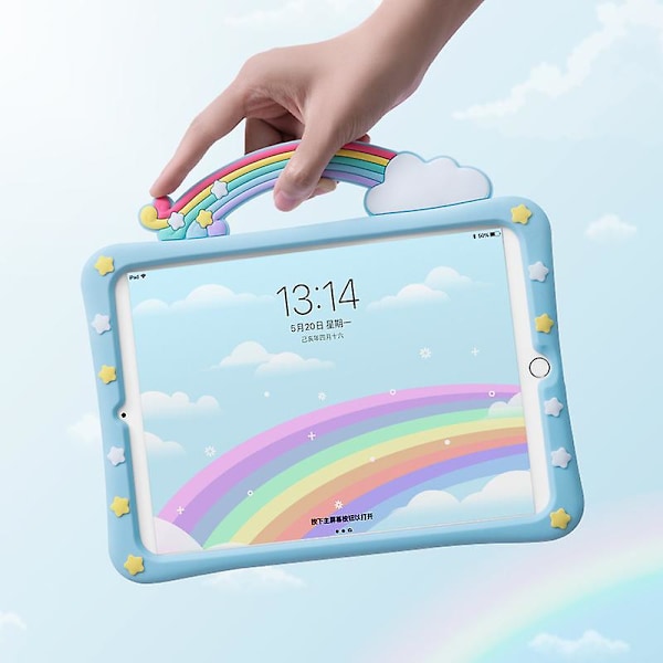 SSRGV Barneetui for iPad Pro/Air3 (10,5 tommer) Innebygd Håndtakstativ, Leveres med Stropp Silikon Støtsikkert iPad-deksel (Blå)