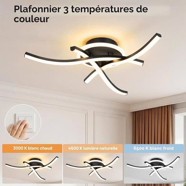 21W LED Loftlampe - 1 Enhed - Sort Akryl - 3 Farvetemperaturer - Stue, Soveværelse, Kontor - 46x4