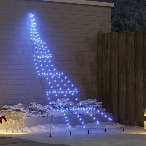 LED juletræ med jordspyd med 168 LED-lys Blå 306 cm Metal