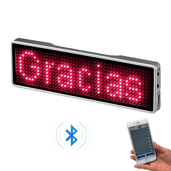 Bluetooth LED-skilt, Oppladbart digitalt LED-navneskilt for festkonferanse med DIY programmerbar rullende melding. Pink