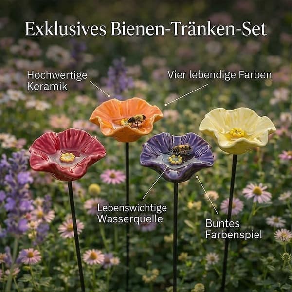 Bivanningsstasjon for hage, 4 stk valmueformede håndlagde keramiske blomster for bier, bifôringsstasjon for hage