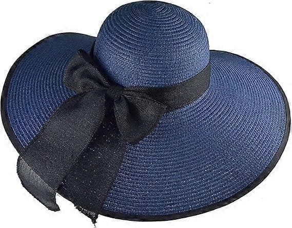 Bredskygget Fedora Hat til Kvinder Bæltespænde Retro Panama Floppy Hat Navyblue