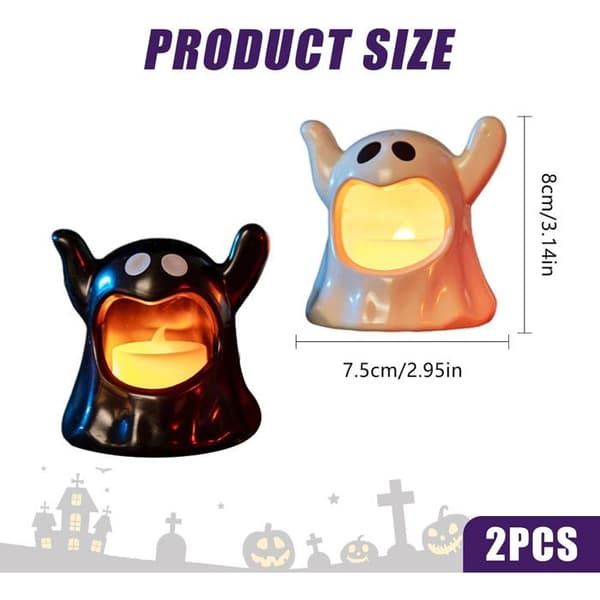 2 stk. Halloween-spøkelseslysestaker, plastspøkelsesnattlys for borddekorasjon