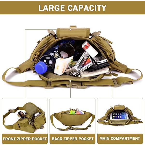 Taktisk midjeväska militär midjeväska Bumbag Fanny Pack för utomhusvandring löpning vandring camping, brun