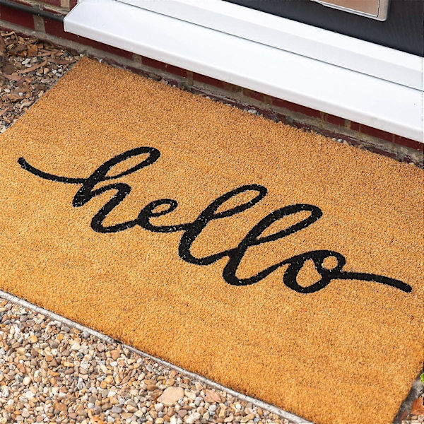 Skridsikker kokosmåtte - Hello - Dørmåtte med PVC-bagside