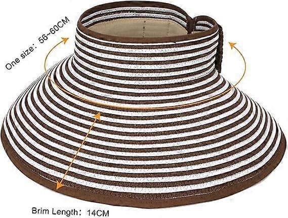Store Strand Solhatte til Kvinder Foldbar Bredskyggede Hat til Damer Visir Kasket Spand med Sløjfe Brown Stripe