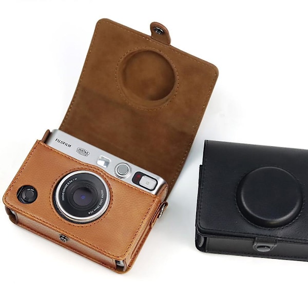 Mini EVO Kameraväska Kompatibel med Fuji Instax Mini EVO Instantkamera med Justerbar Axelrem i Brun Lychee-Textur Horisontell Stil