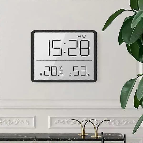 1 st digital väggklocka elektronisk väggmonterad LCD-displayklocka multifunktionell temperatur- och luftfuktighetsväckarklocka