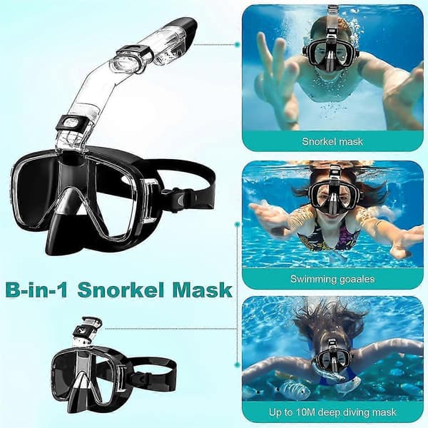 Snorkelmaske Foldbart dykkermaskesæt med tør og kameramontering, antidug professionel snorkling G