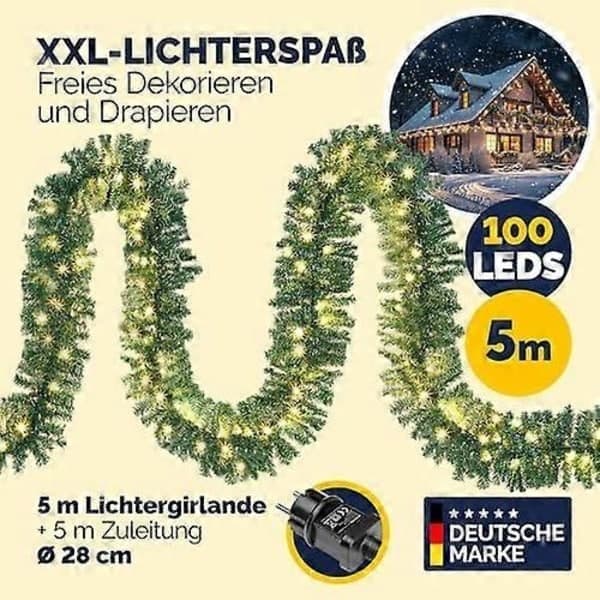 Julegirlander med belysning 5m 100 LED-lys opplyst innendørs utendørs grønn juledekorasjon julepynt varmhvit