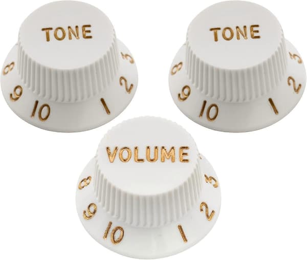 Ultra Universal Passande Storlek Strat Knoppar 2-Tonade 1 Volym Set för Fender Stratocaster ST Stil Elgitarr, Vit