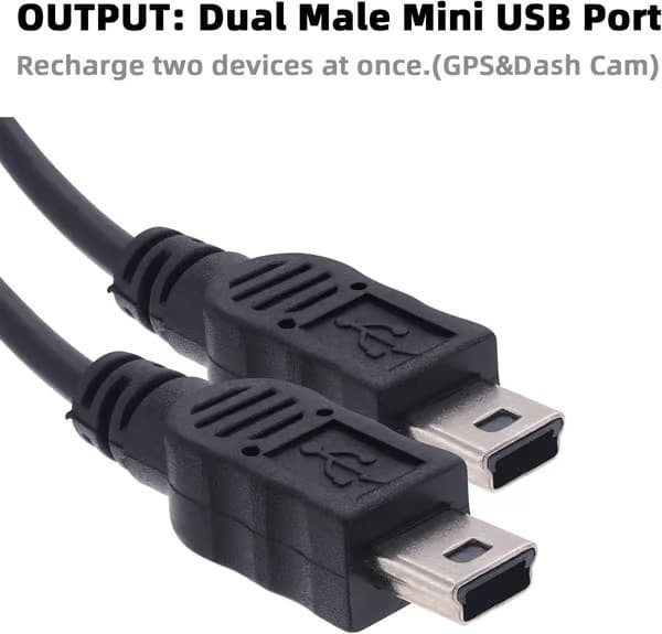 2025 nyeste modell for Garmin USB-splitteradapterkabel - Billader-splitter Mini USB-hun til dobbel Mini USB-hann-port for dashbordkamera og radardetektor