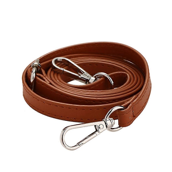 Justerbar Lång Läder Crossbody Axelremsersättning Handväska Bälte Brown  Silver Button