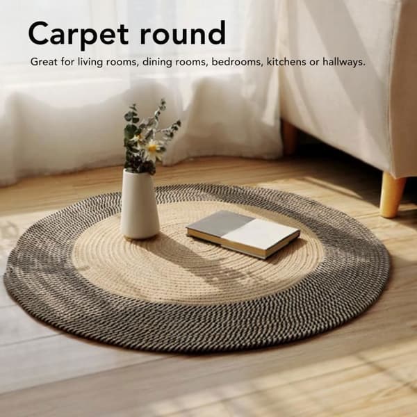 Rund Jute Tæppe - Vendbart - Retro Design - Holdbart - Til Soveværelse og Gang