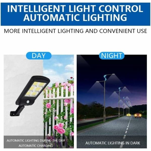 Utendørs solcellelampe, 6000LM LED gatelys solcelleflomlys bevegelsessensor 3 moduser IP67 vanntett for hage, garasje, gårdsplass, trapper